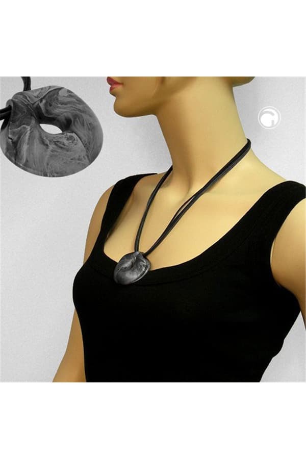 Necklace Amulet Grey-Black 50cm - GL07399