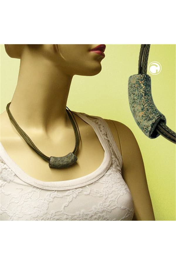 Necklace Tube Flat-Yellow Stone Olive 50cm - GL05719