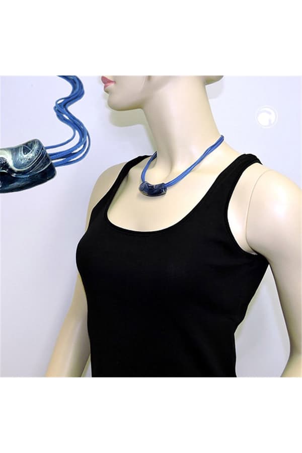 Necklace Flat-Curved Tube Beads Blue-Grey - GL01346