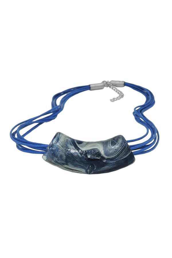 Necklace Flat-Curved Tube Beads Blue-Grey - GL01346