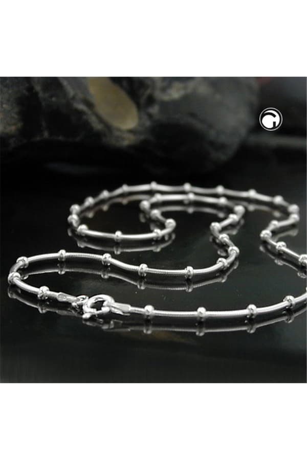 Necklace 1mm Round Snake Chain With Balls Symmetrical Silver 925 42cm - GL119007-42