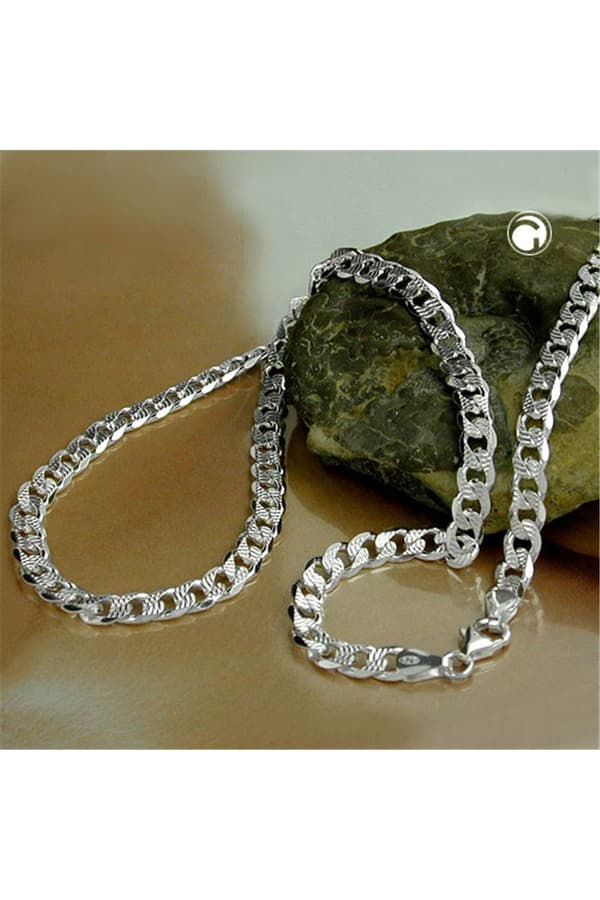 Necklace 5,6mm Flat Curb Chain With Pattern Silver 925 50cm - GL101039-50