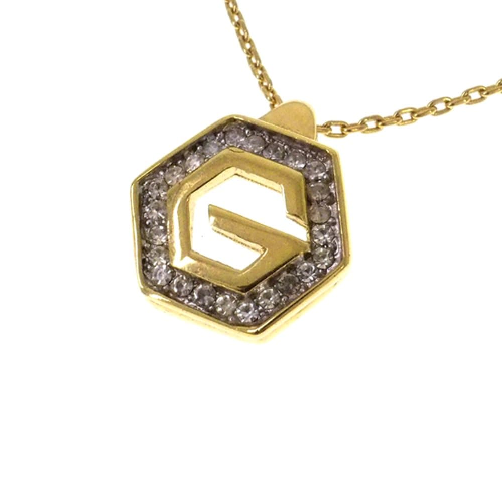 Givenchy Hexagon G Logo Rhinestone Pendant Necklace Gold
