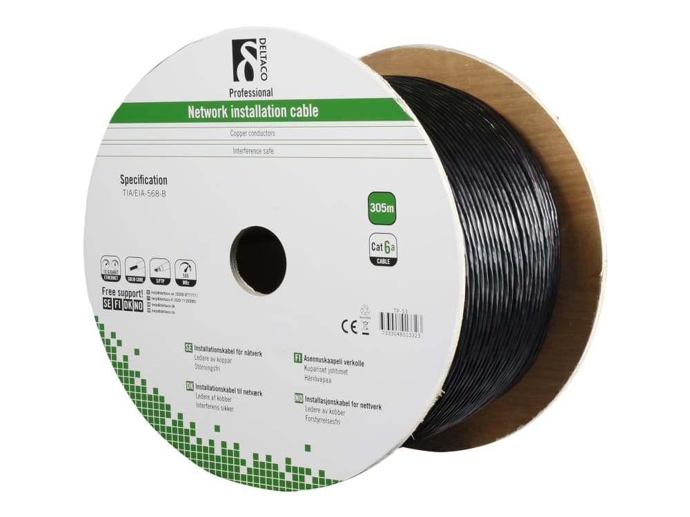 DELTACO - Samlet kabel - 305 m - SFTP - CAT 6a - svart