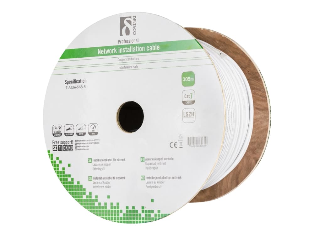 DELTACO TP-71C - Samlet kabel - 305 m - SFTP - CAT 7 - halogenfri - hvit