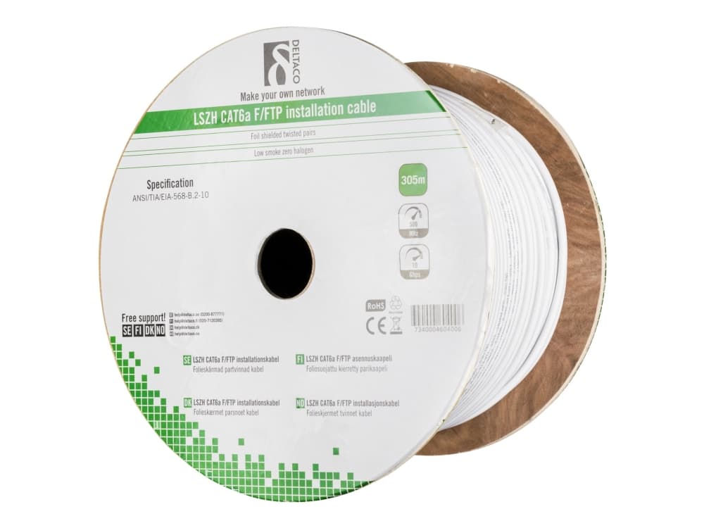 DELTACO TP-51C - Samlet kabel - 305 m - F/FTP - CAT 6a - halogenfri - hvit