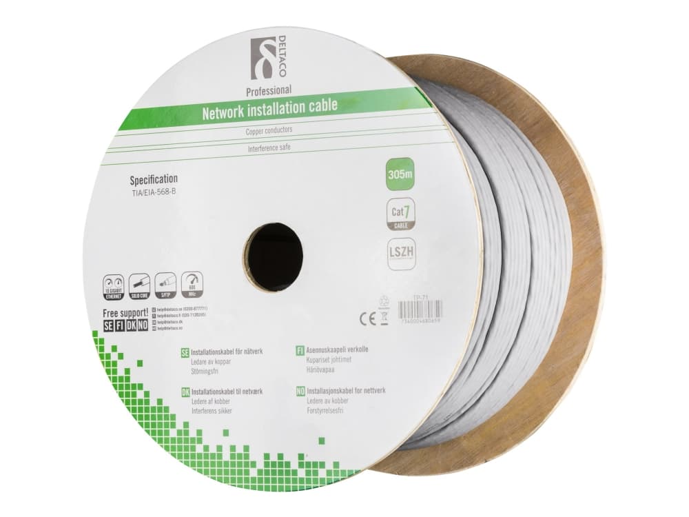 DELTACO TP-71 - Samlet kabel - 305 m - SFTP - CAT 7 - grå