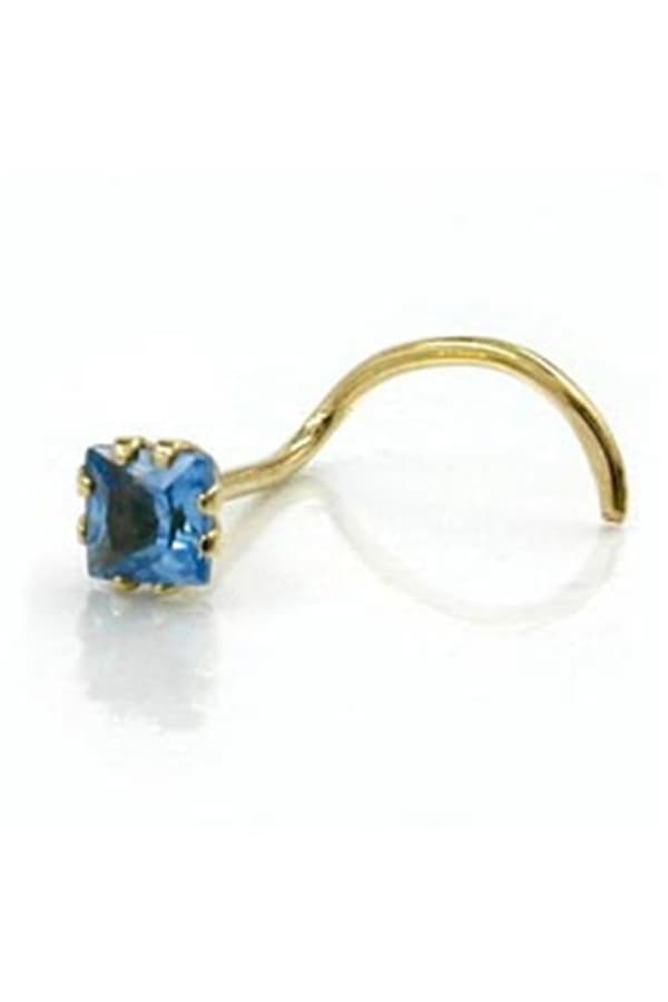 Nose Screw Stud 3x3mm Cubic Zirconia Aqua 18k Gold - GL430728