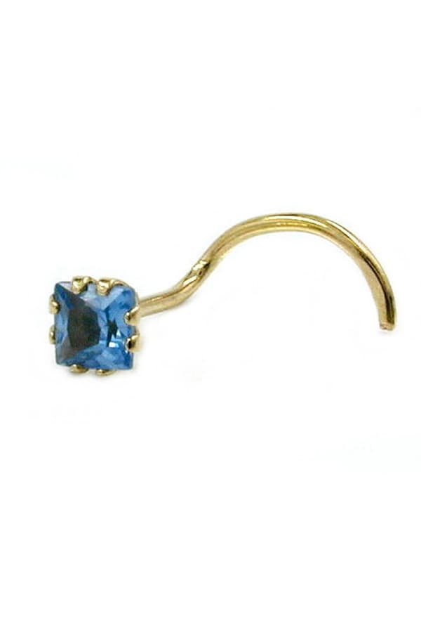 Nose Screw Stud 3x3mm Cubic Zirconia Aqua 18k Gold - GL430728