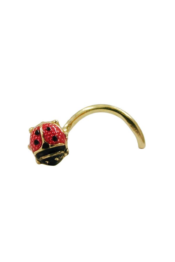 Nose Screw Stud 3x3mm Spiral With Ladybird 18k Gold - GL430560