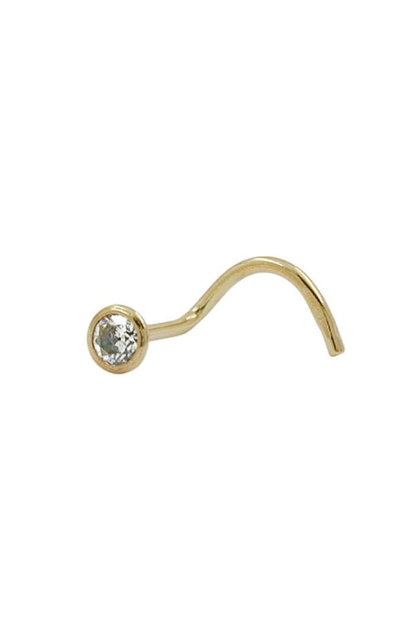 Nose Screw 2.5mm Spiral With Zirconia Round White 9k Gold - GL430542