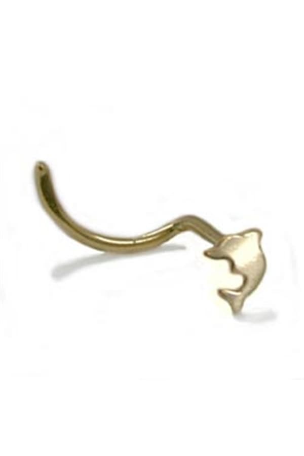 Nose Screw Stud 2.5mm Spiral With Small Dolphin 14k Gold - GL430520