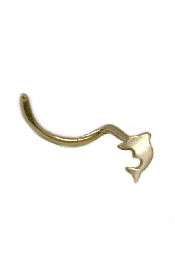 Nose Screw Stud 2.5mm Spiral With Small Dolphin 14k Gold - GL430520