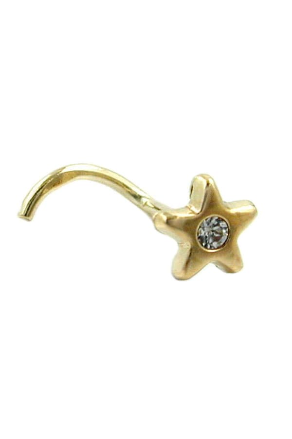 Nose Screw Piercing 4mm Star With White Cubic Zirconia 14k Gold - GL430044