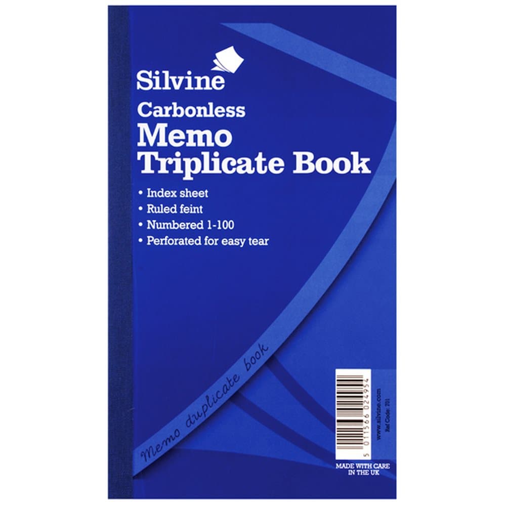 Silvine Stort kolfritt memo triplikat bok Feint 300 ark (paket med 5)