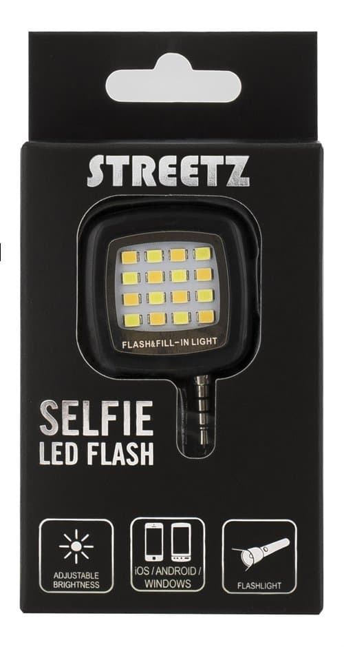 STREETZ Selfie LED Flash For Smartphones, 3.5mm Plug, Black