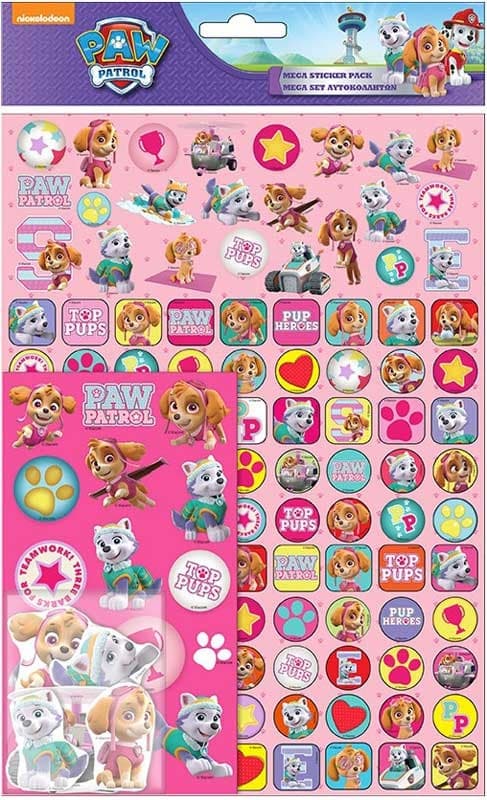 Paw Patrol Mega Stickers Pack 150stk sjovt folierede klistermærker pink