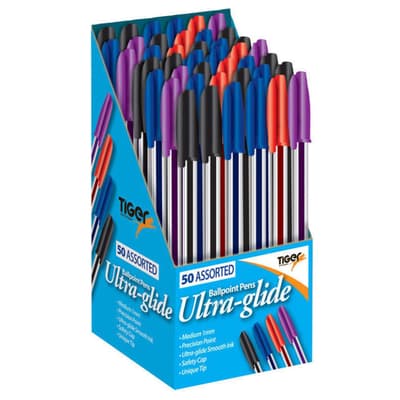 50-pack Tiger Ultra-Glide kuglepenne Forskellige farver