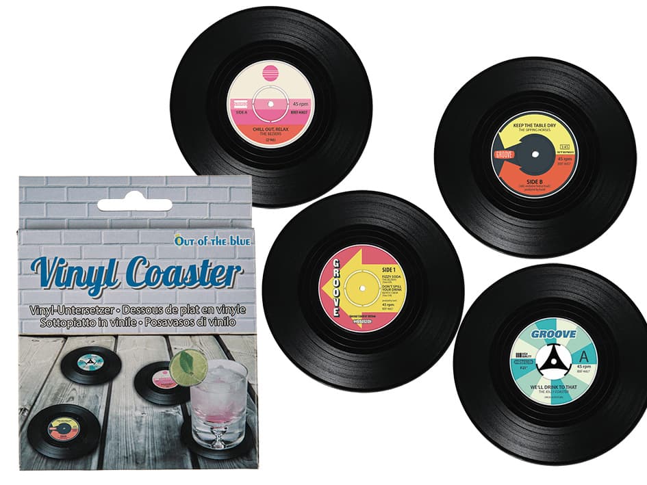 Coola Vinyl Glasunderlägg Form Av Retro LP-Skiva 4-Pack B-Sort.