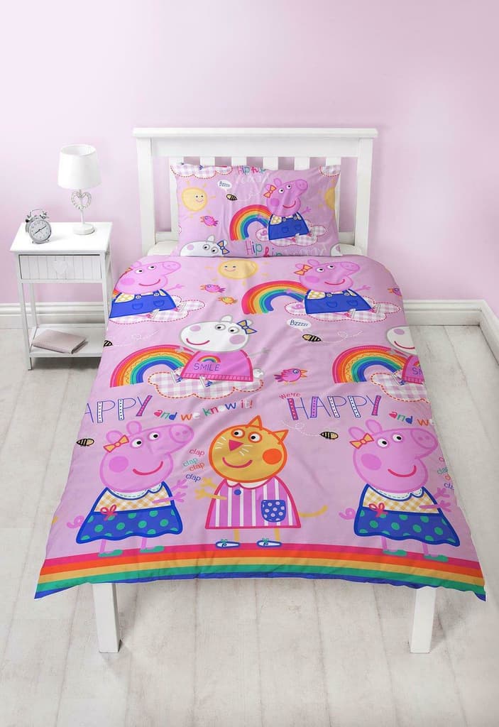 Peppa Pig Greta Gris Hooray Påslakanset Bäddset Vändbart 135x200+48x74cm