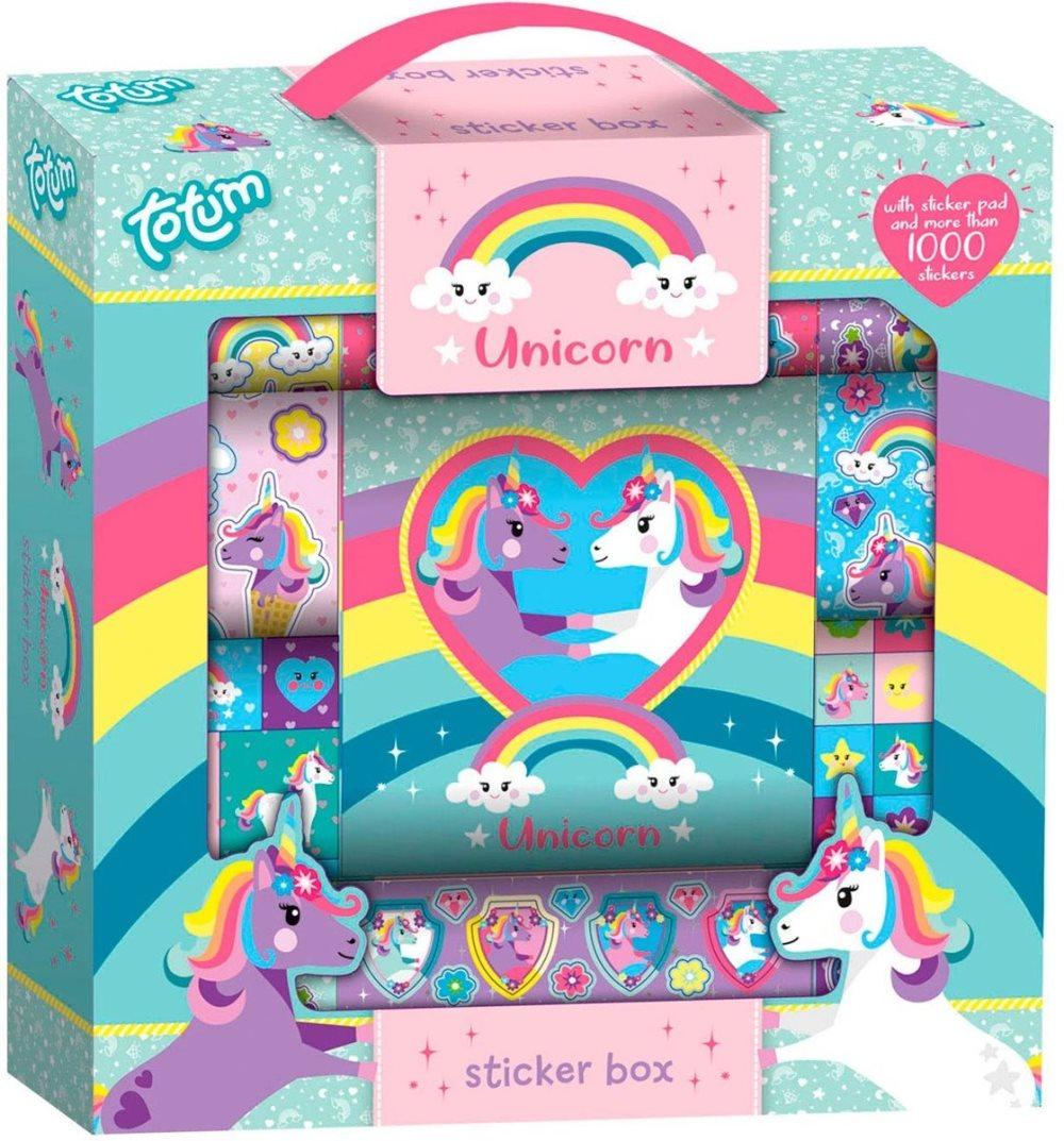 1000 stk Klistermærker Totum Unicorn Unicorn Sticker Box med tegningsklodser