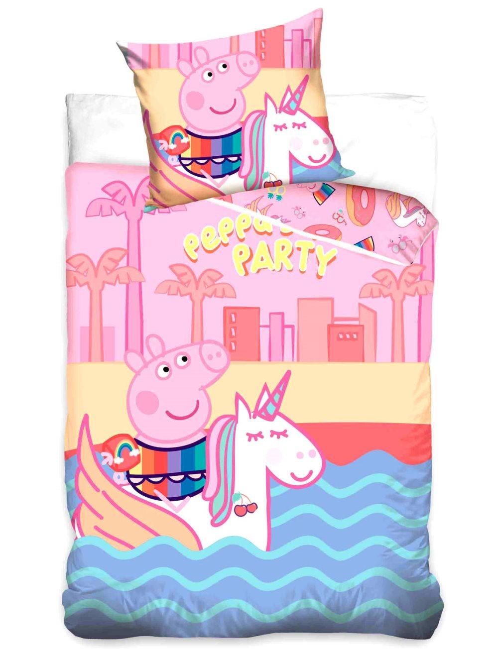 Peppa Pig Greta Gris Med Enhörning Påslakanset Bäddset Vändbart 140x200+70x90cm