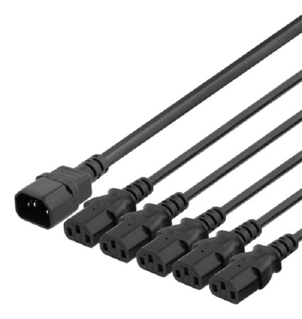 DELTACO Enhedskabel IEC C14 til 5x IEC C13 3m 10A / 250V Y-Splitter