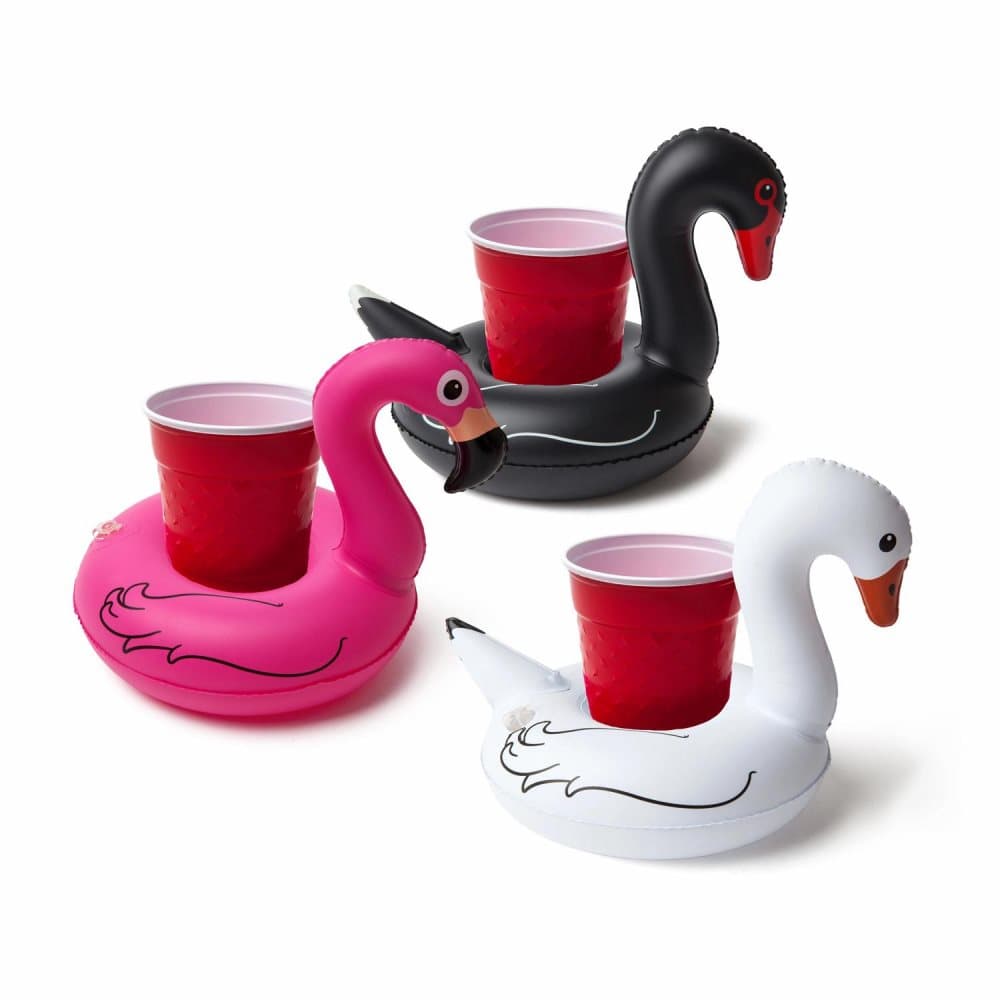3-Pack Inflatable Beverage Can Holder Relax Drink Flamingo Black & White Swan