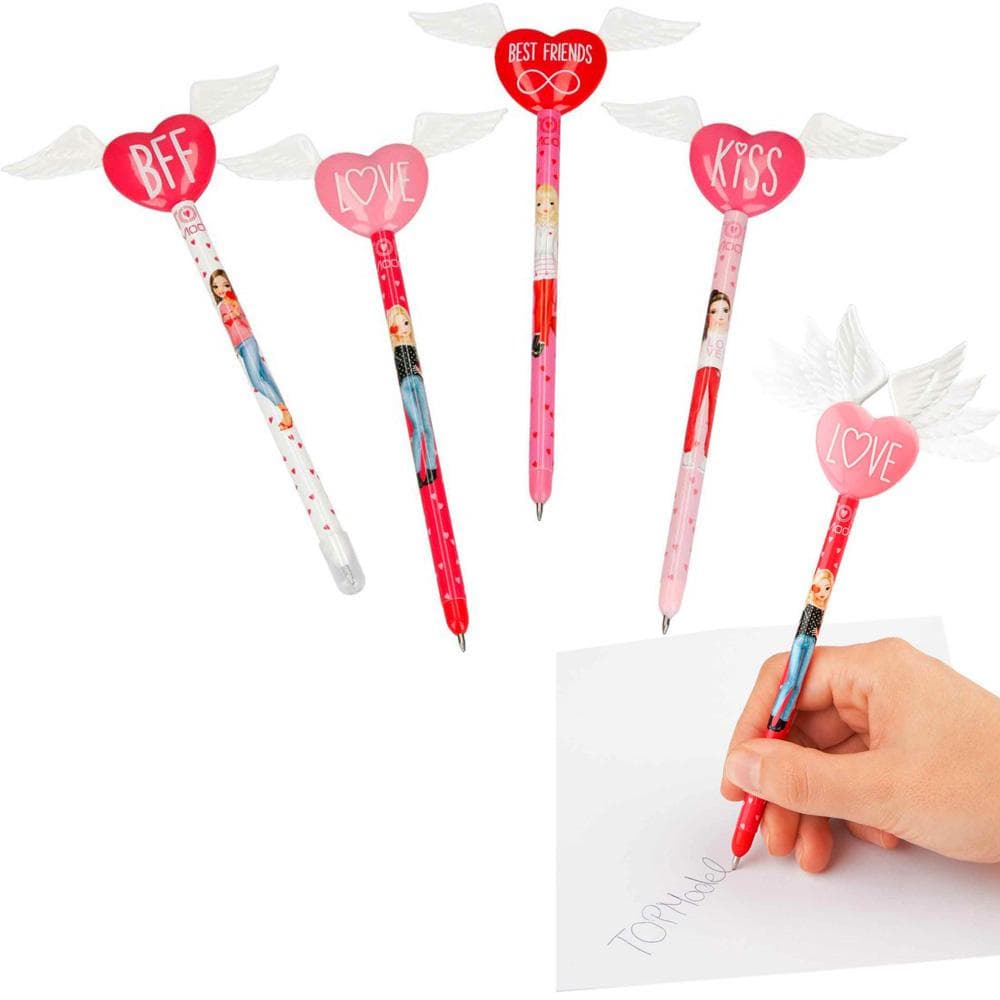 4-pack TOPModel Angel Ink Pen med hjerte & vinger BFF Kiss Love Best Friends