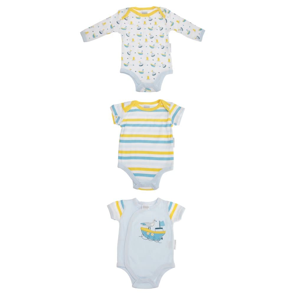 Nursery Time Baby Nautical 3 Bodyvests Set med segelbåtdesign