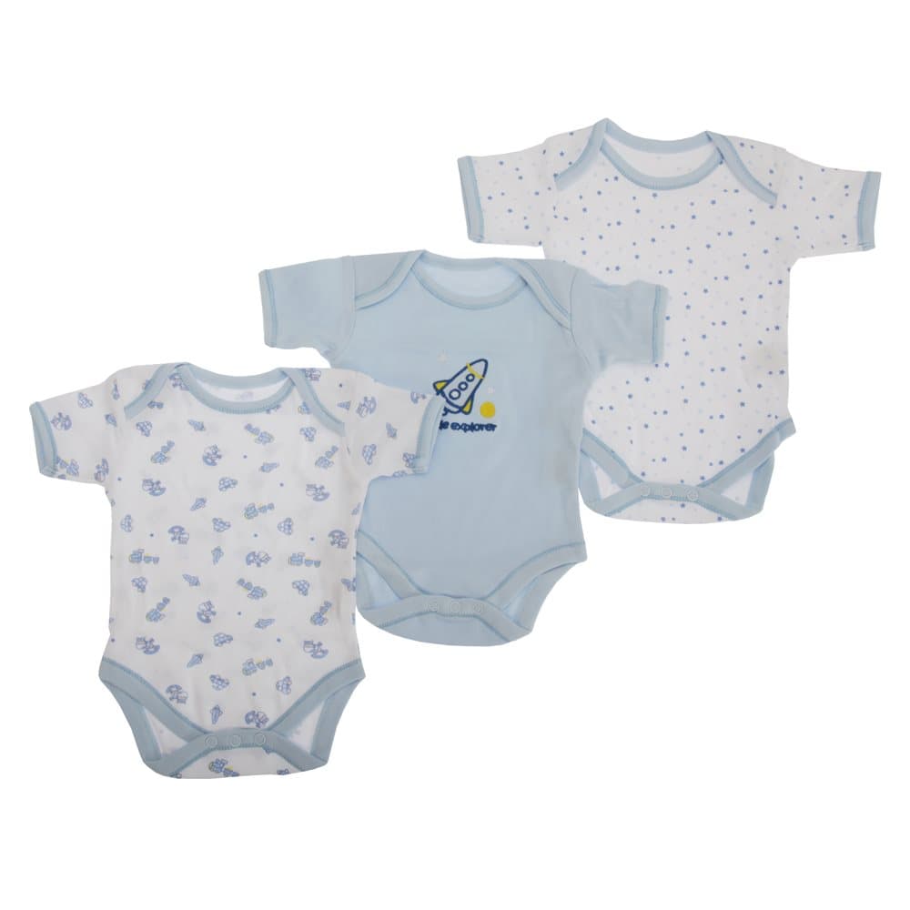 Baby Bodysuits, Baby Boys Blue Pattern Kortärmad Bodysuit (paket med 3)