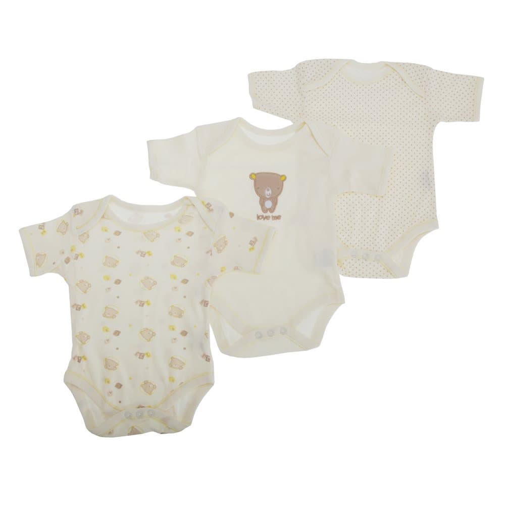 Baby unisex bear mönster kortärmad bodysuits (paket med 3)