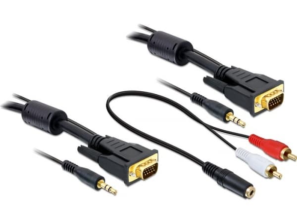 DeLOCK - VGA-kabel - HD-15 (VGA), stereo mini jack (hane) till HD-15 (VGA), stereo mini jack (hane) - 2 m