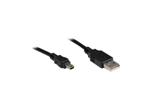 Alcasa USB 2.0 A/USB mini 0,15 m - USB A - Mini-USB B - Hane/Hane - Rak - Rak - Svart (3310-AM01)