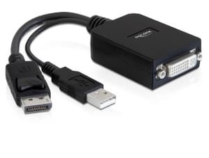 DeLOCK - DisplayPort-adapter - dubbel länk - DVI-I (hona) till DVI-I, USB (endast ström) (hane) - 23 cm - aktiv
