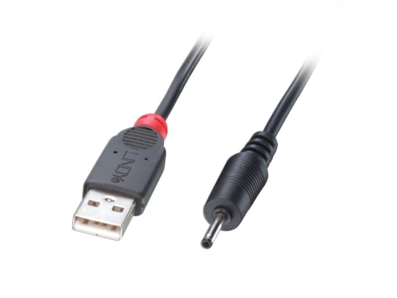 Lindy 70264, 2.35/0.7mm DC, USB A, Hankjønn/hankjønn, 1,5 m, Svart