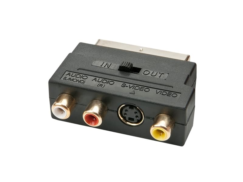 Lindy 35628, SCART, SVHS, 3x RCA, Hankjønn/hunkjønn, Svart