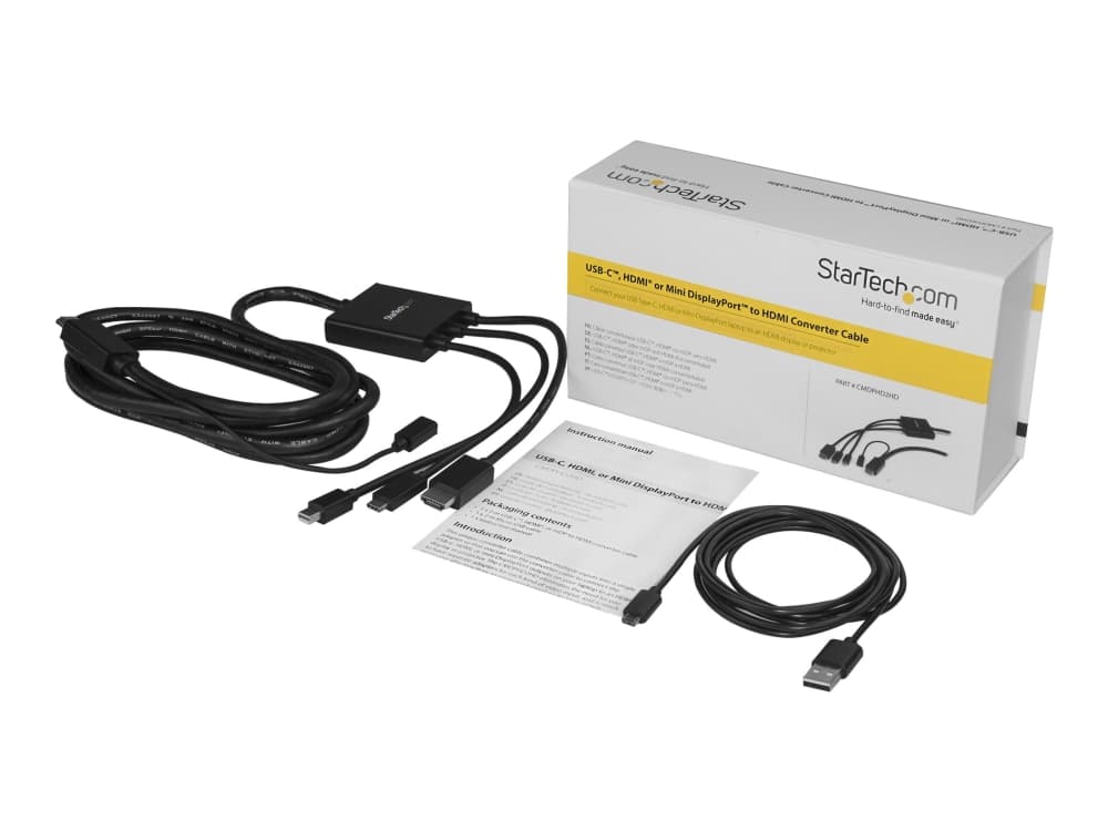 StarTech.com 6ft USB-C, HDMI or Mini DisplayPort to HDMI Adapter Cable - Videogrensesnittsomformer - HDMI, Mini DisplayPort, USB-C (hann) til HDMI, M