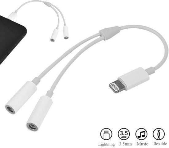 Lightning kompatibel 3,5 mm jack Hovedtelefon splitter til iPhone / iPod / iPad