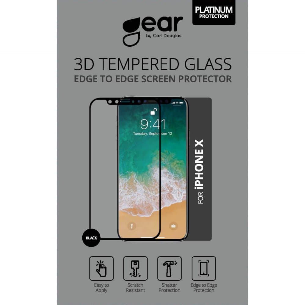 GEAR Härdat Glas 3D iPhoneX Edge to Edge Svart