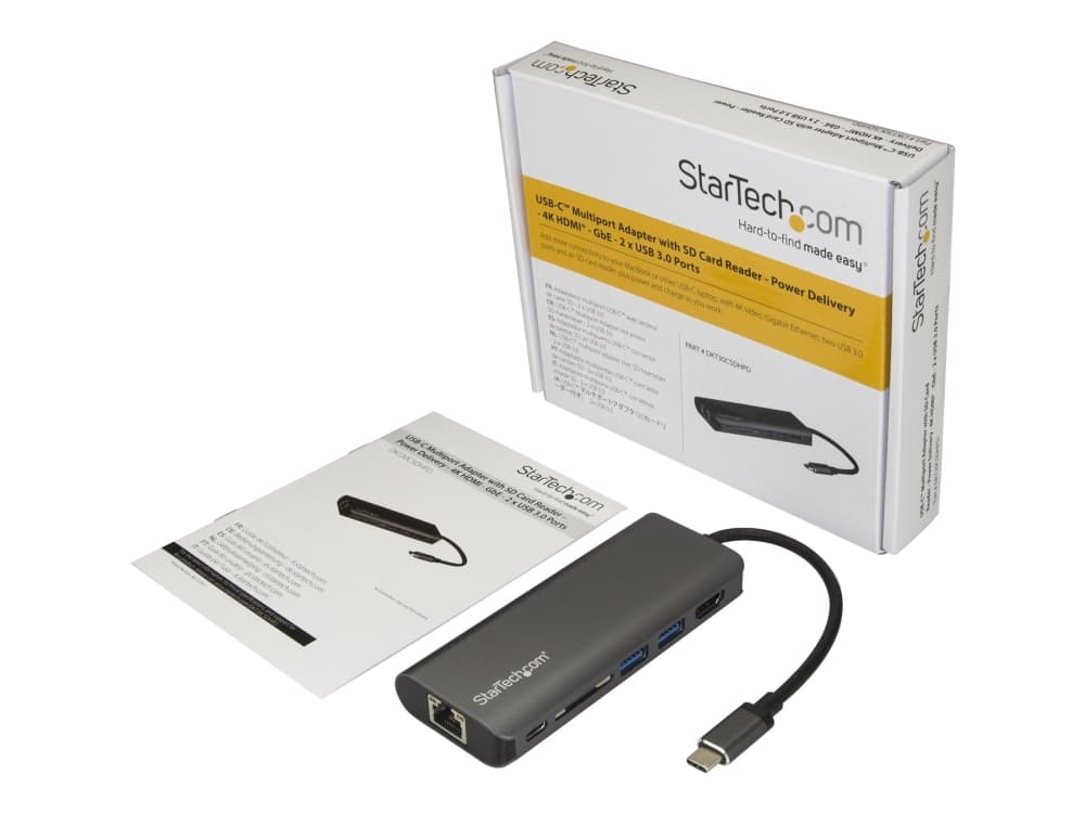 StarTech.com USB C Multiport Adapter - Portable USB Type-C Travel Dock - 4K HDMI, 2-pt USB Hub, SD, GbE, 60W PD Pass-Through - Laptop Dock - Dokkings