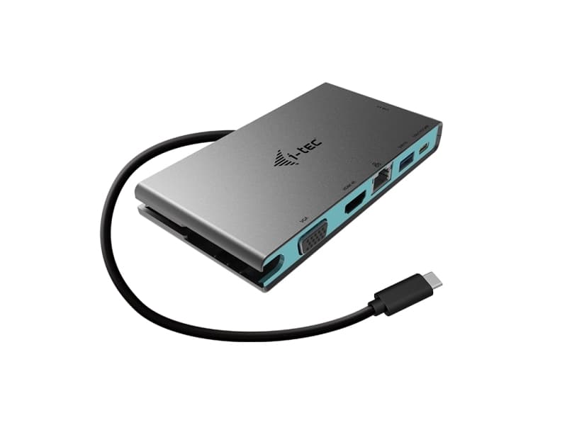 i-tec C31TRAVELDOCKPD20, Koblet med ledninger (ikke trådløs), USB 3.2 Gen 1 (3.1 Gen 1) Type-C, 10,100 Mbit/s, Grå, Turkis, 10 Gbit/s, 3840 x 2160 pi