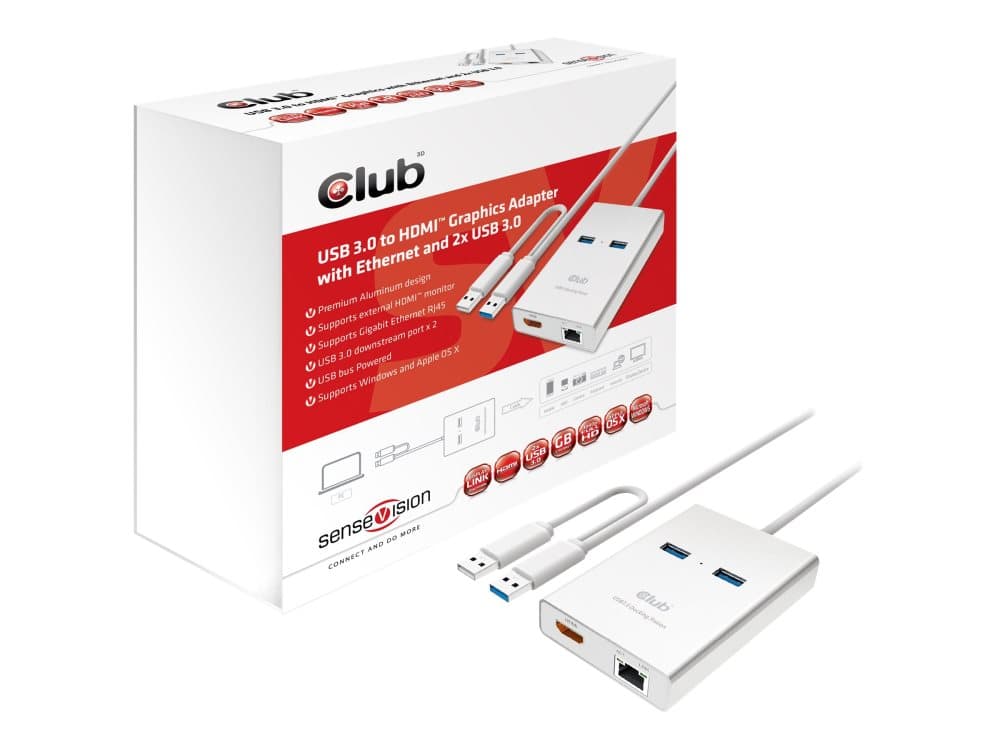 Club3D SenseVision - Dokkingstasjon - USB - HDMI