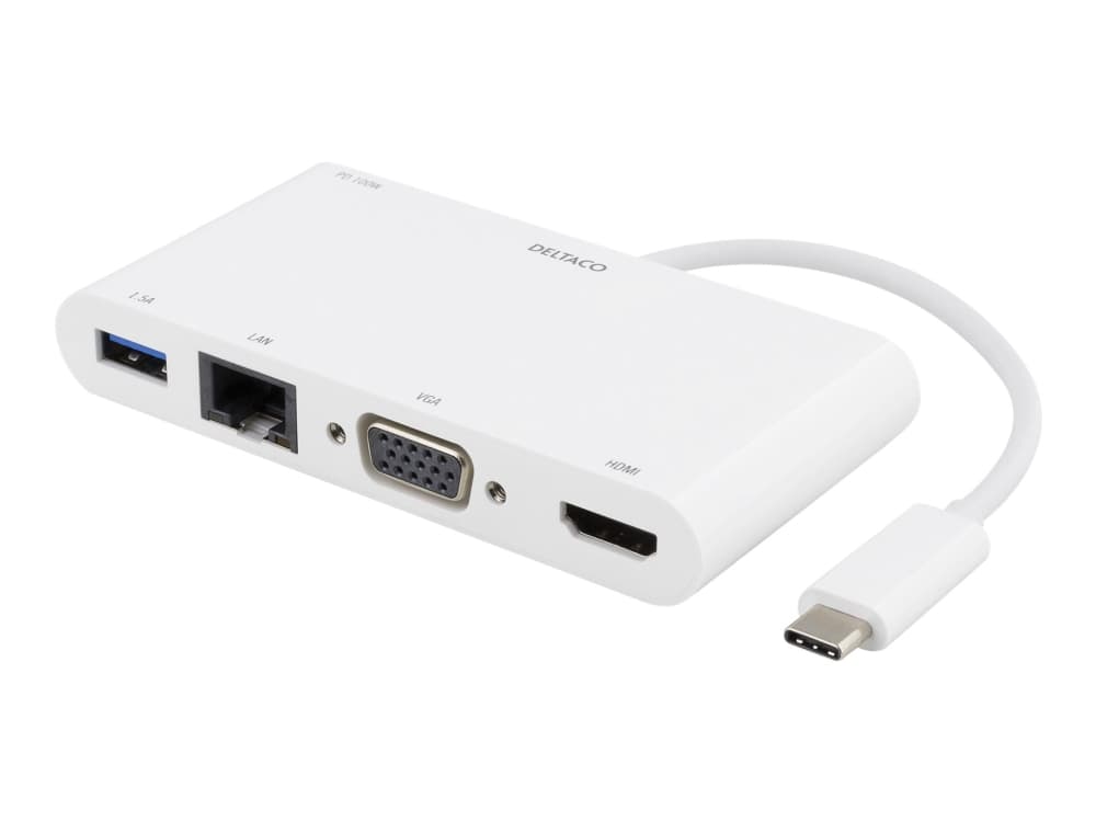 DELTACO USBC-HDMI14 - Dokkingstasjon - USB-C - VGA, HDMI - GigE