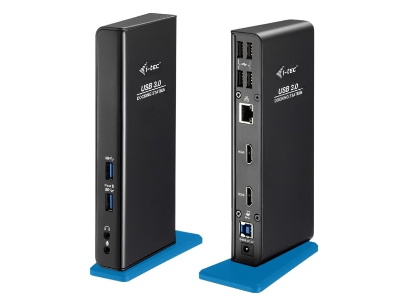 i-tec U3DUALHDMIDOCK, Kabel, USB 3.2 Gen 1 (3.1 Gen 1) Type-A, 3,5 mm, 10,100,1000 Mbit/s, Svart, EU