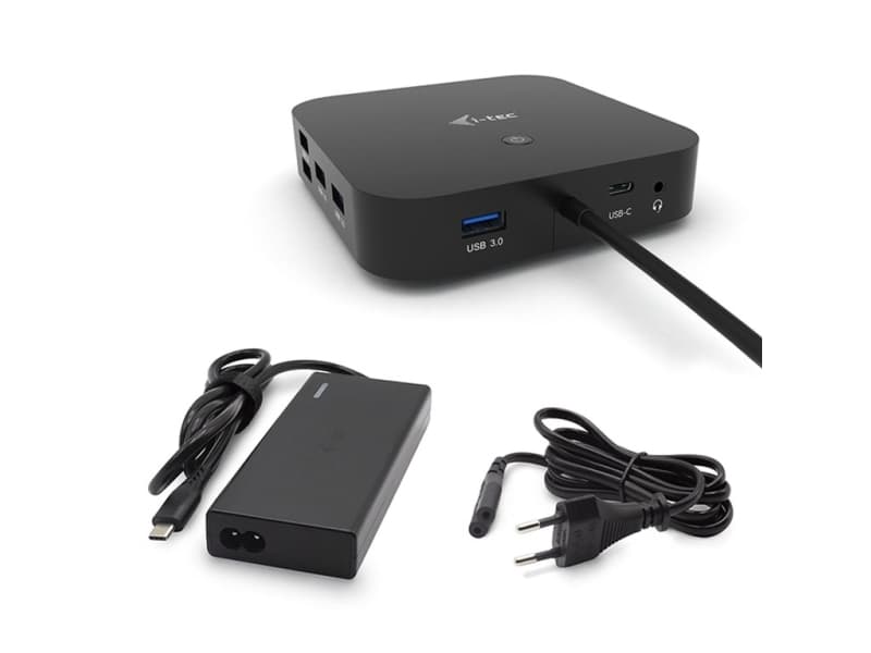 i-tec C31DUALDPDOCKPD65W, Kabel, USB 3.2 Gen 1 (3.1 Gen 1) Type-C, 65 W, 3,5 mm, 10,100,1000 Mbit/s, Svart