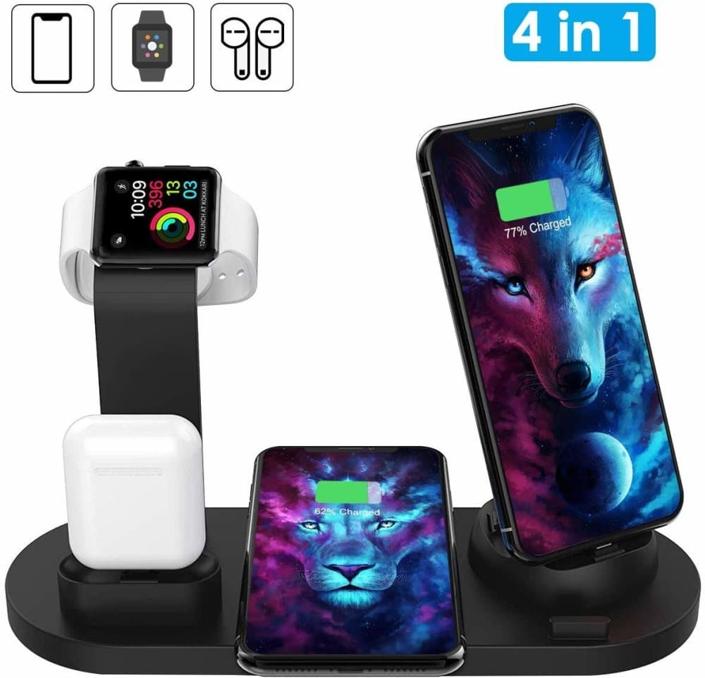 Qi Trådløs Opladstation 4i1 Oplader 10W til iWatch AirPods iOS