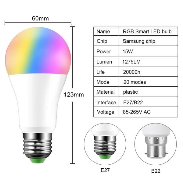 20 lägen Dimbar E27 RGB LED Smart-lampa