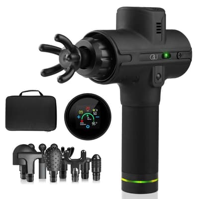 Massagepistol med LCD Touch skärm 9 olika lägen 8st munstycken