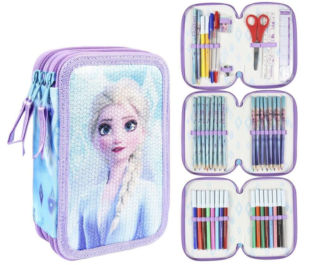 Disney Frozen Elsa Sequins Penaaleita Triple School Set 3D Pencil Case